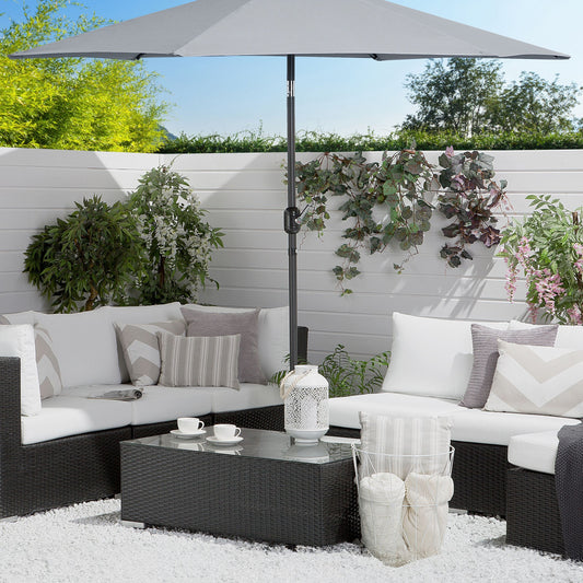 Garden Sun Parasol Grey Fabric 230cm Weather Resistant