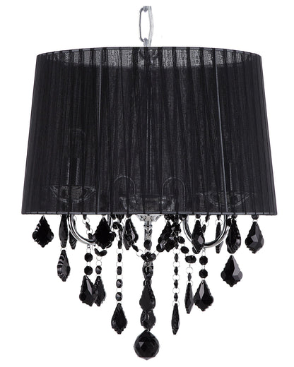 Pendant Lamp Silver Black Crystal Chandelier With 3 Lights