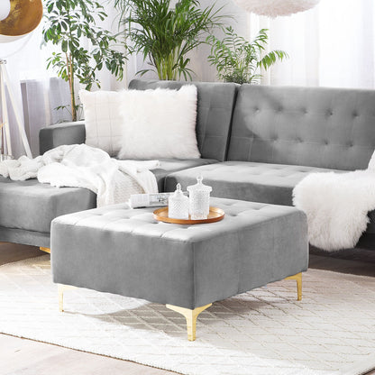 Home Velvet Tufted Ottoman Grey With Gold Legs