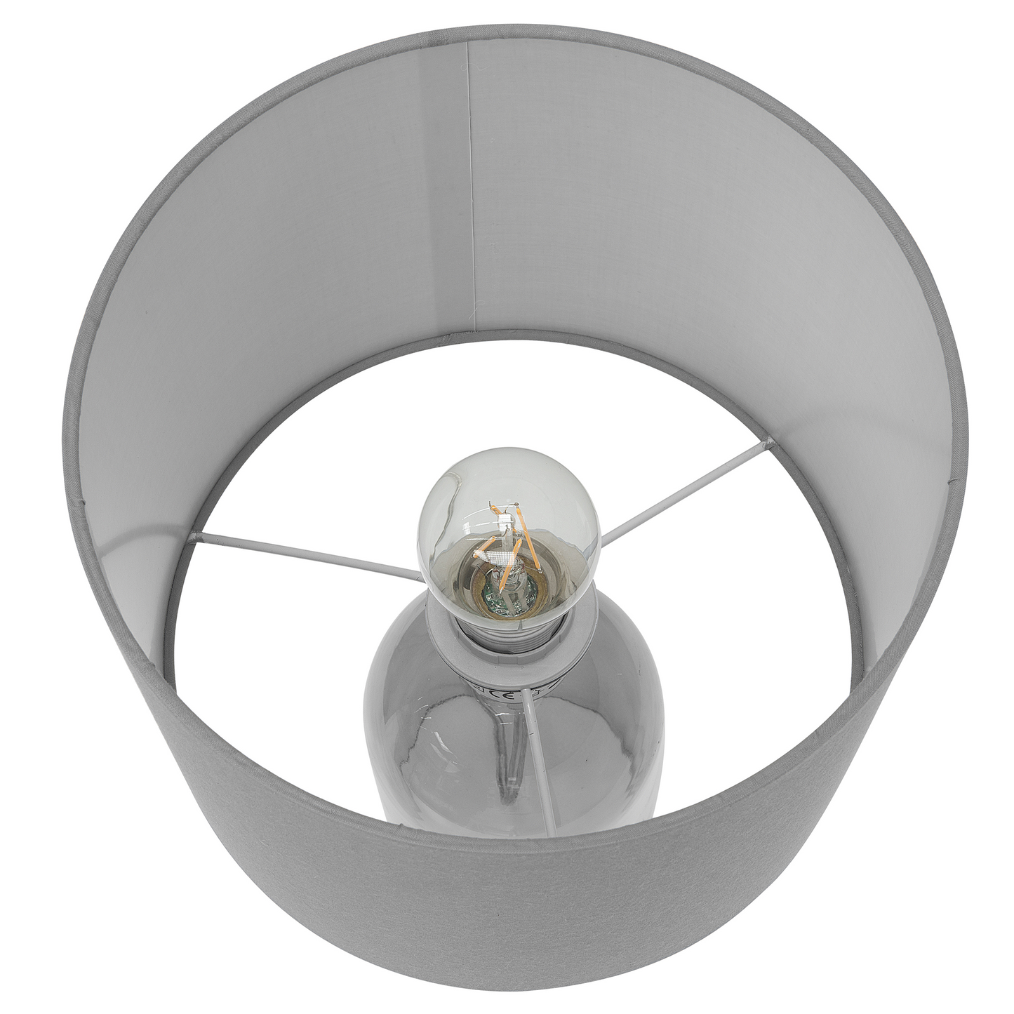 Table Lamp Transparent Glass Base Grey Drum Shade Modern Minimalist Ambient Lighting