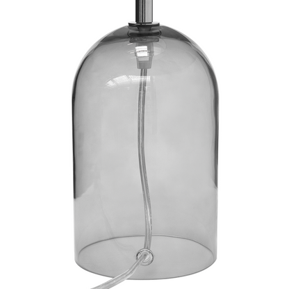Table Lamp Transparent Glass Base Grey Drum Shade Modern Minimalist Ambient Lighting