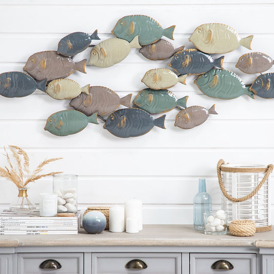 Handmade Coastal Multicolor Metal Fish Wall Art Modern Eclectic