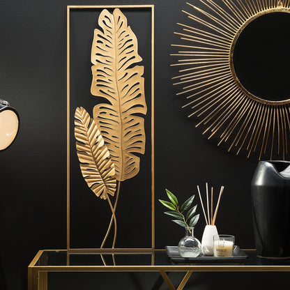 Artisan Accents Feather Metal Wall Art Open Rectangle Frame With Gold Finish Modern Style