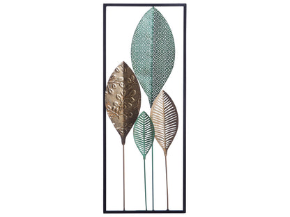 Turquoise Gold Four Leaves Wall Art Openwork Multicolor Metal Decor Modern Style