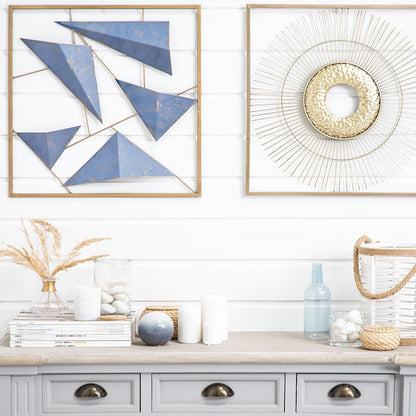 3D Geometric Wall Art Blue and Gold Handmade Coastal Charm