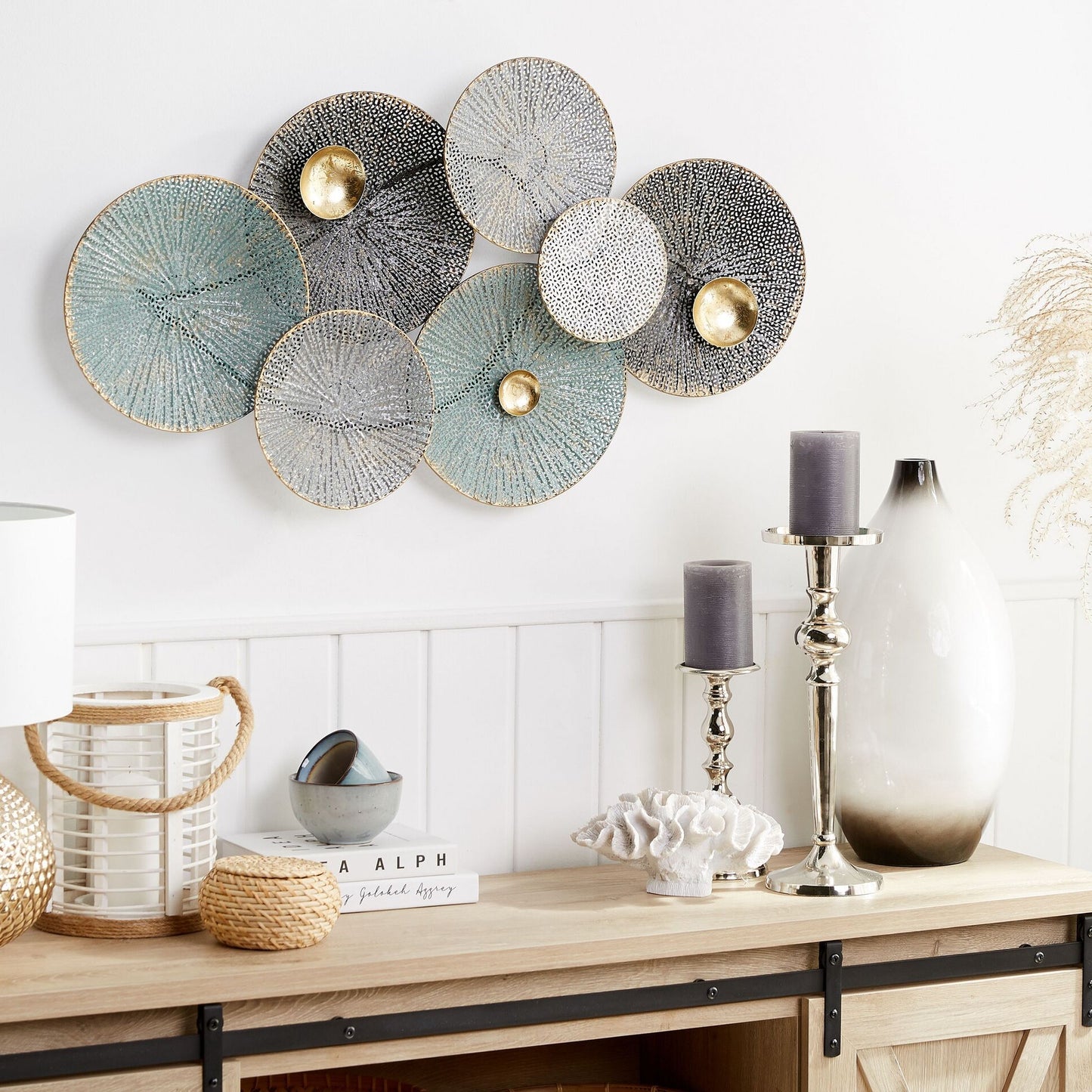 Oriental Coastal Wall Decor Circles Multicolour Metal 49 x 91cm