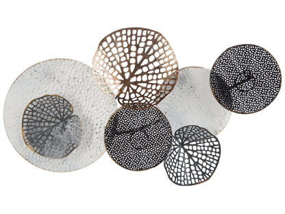 Round Multicolour Metal Wall Art Modern Style With Irregular Deco Shape Grey Black Gold Finish
