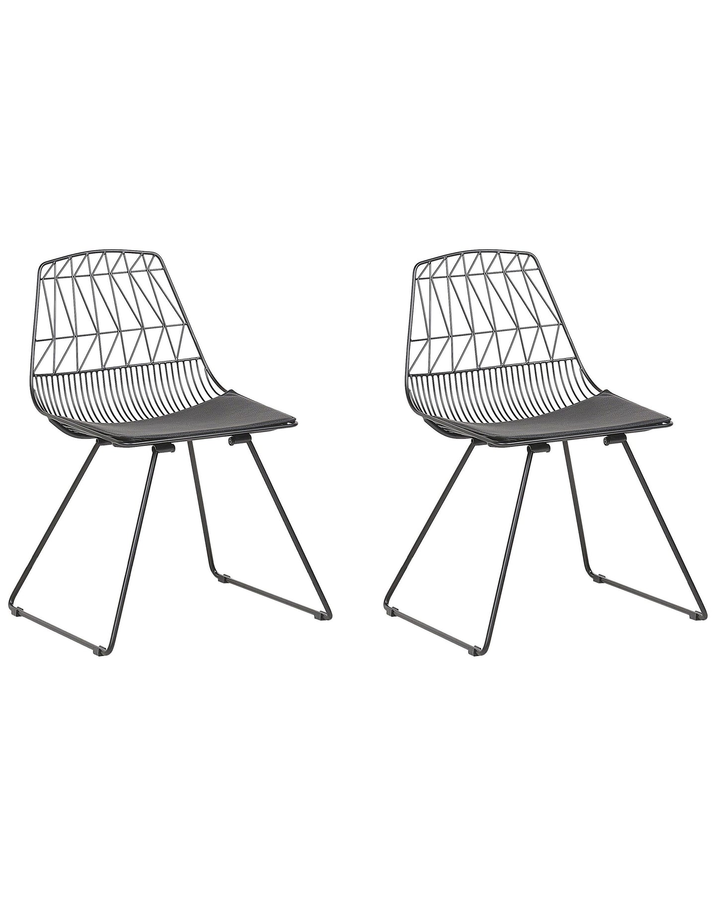 Two Dining Chairs Black Metal Frame Faux Leather