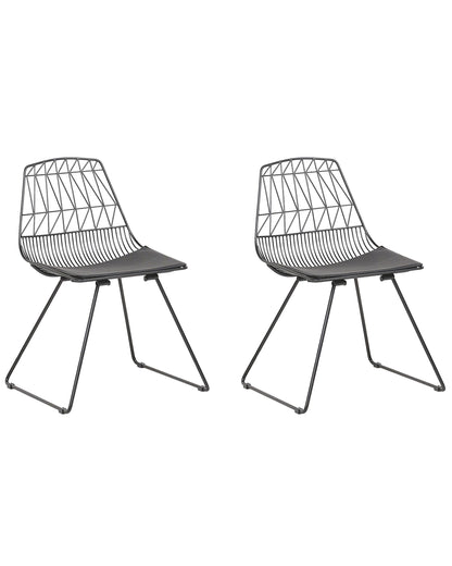 Two Dining Chairs Black Metal Frame Faux Leather