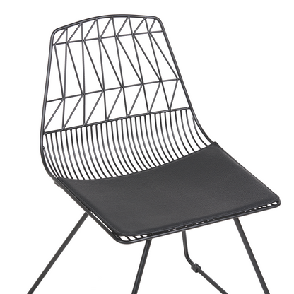 Two Dining Chairs Black Metal Frame Faux Leather