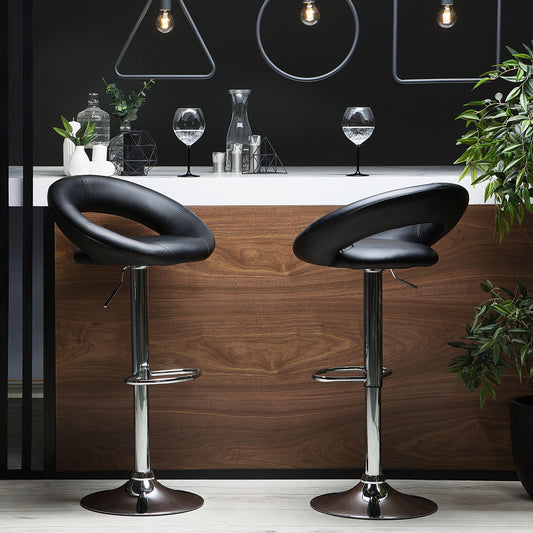 Prime Two Pack Black Faux Leather Bar Stools Swivel Height Adjustable