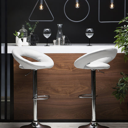 Bar Stools Set Of 2 White Faux Leather Swivel Gas Lift