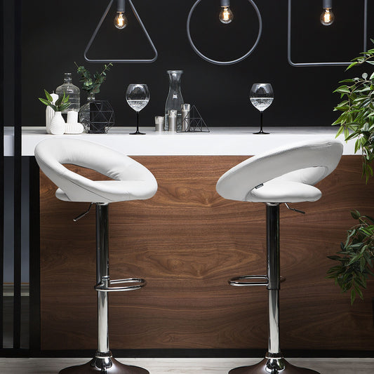 Bar Stools Set Of 2 White Faux Leather Swivel Gas Lift