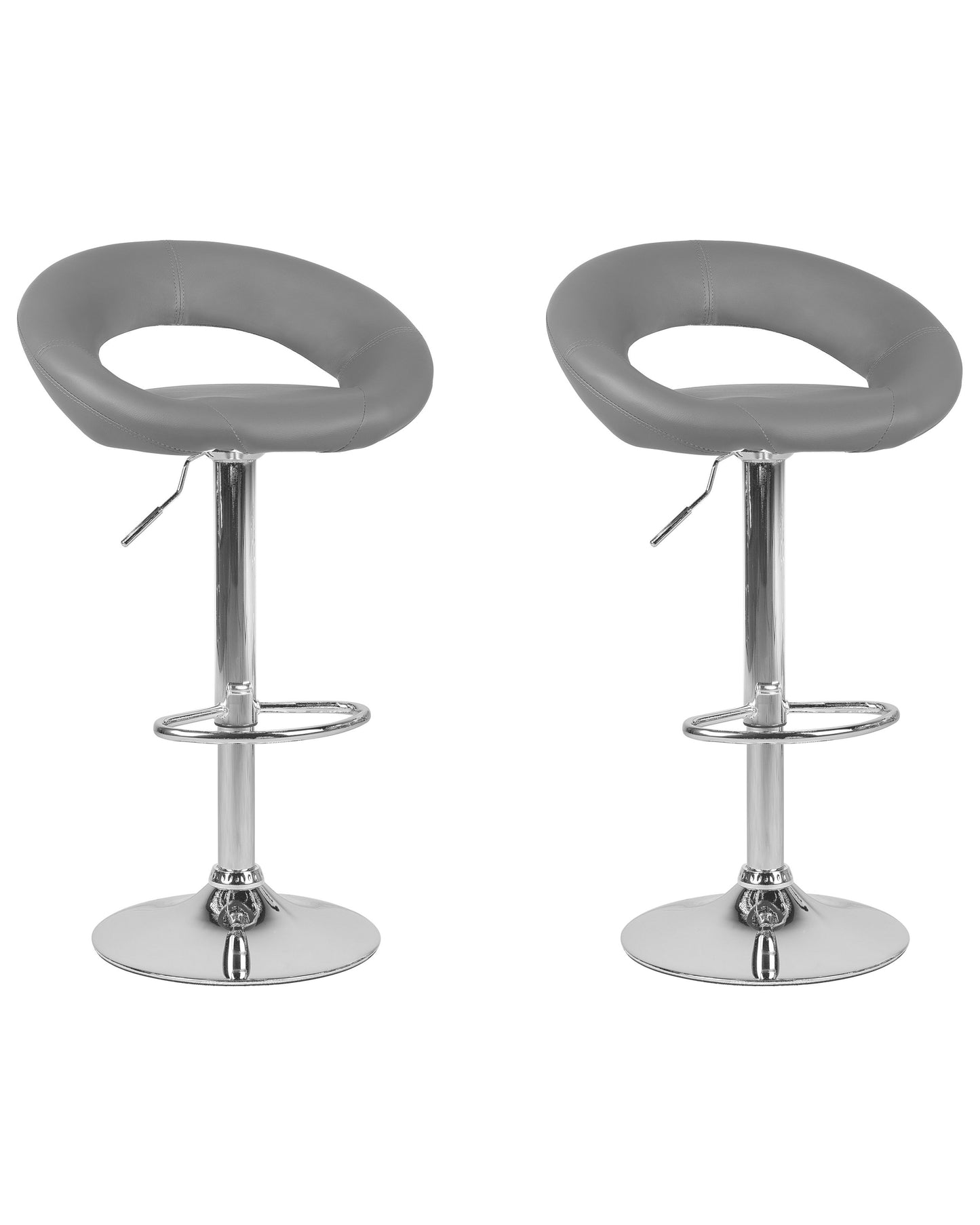 Grey Faux Leather Bar Stools Swivel Height Adjustable Two