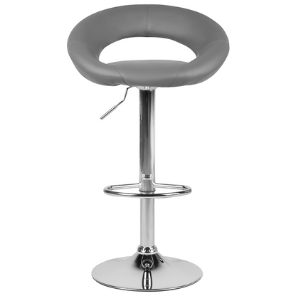 Grey Faux Leather Bar Stools Swivel Height Adjustable Two