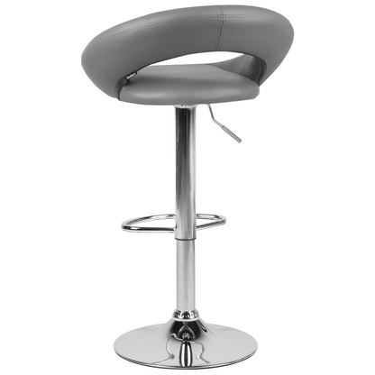 Grey Faux Leather Bar Stools Swivel Height Adjustable Two