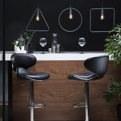Bar Chairs Set Of 2 Black Faux Leather Swivel Gas Lift