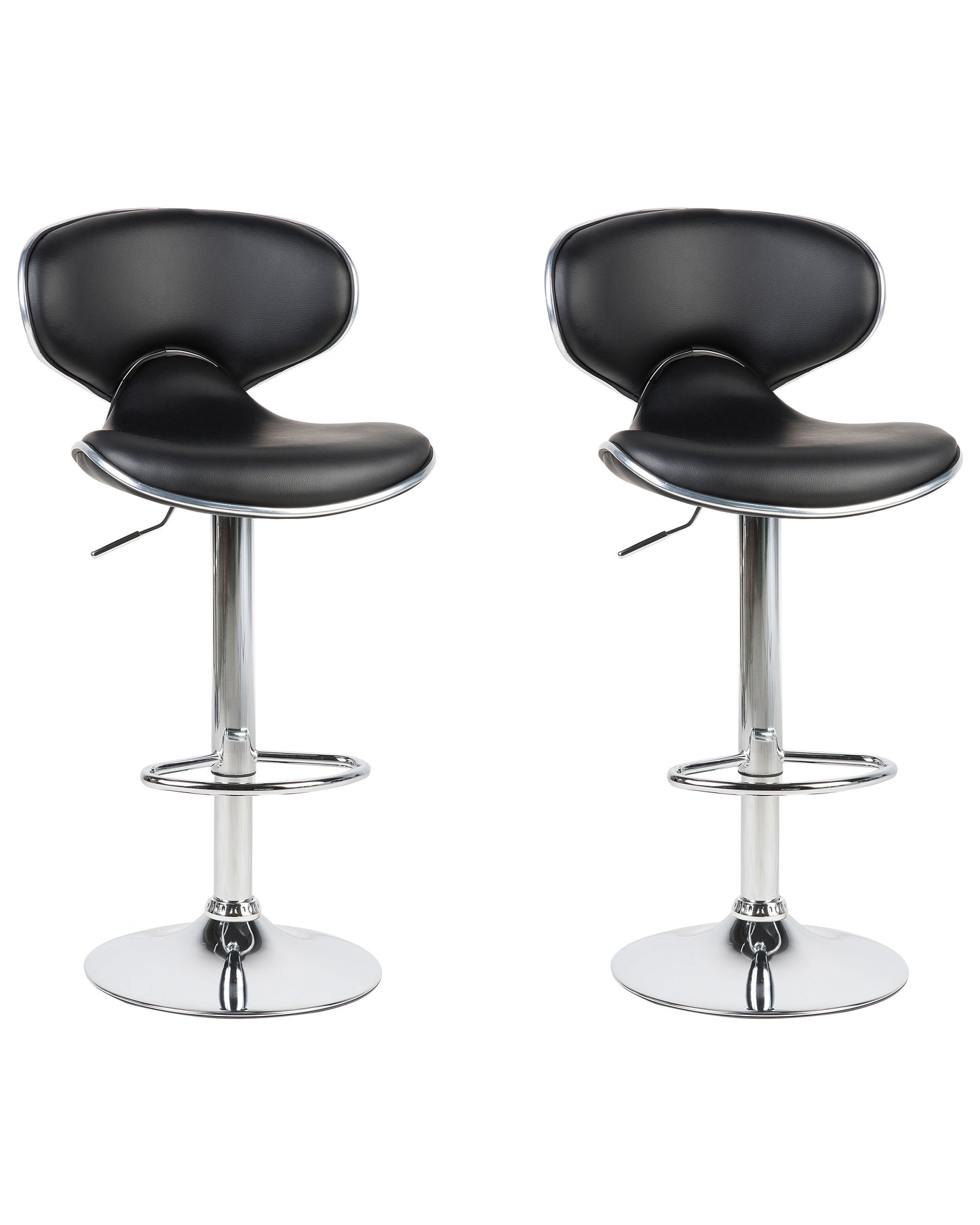 Bar Chairs Set Of 2 Black Faux Leather Swivel Gas Lift