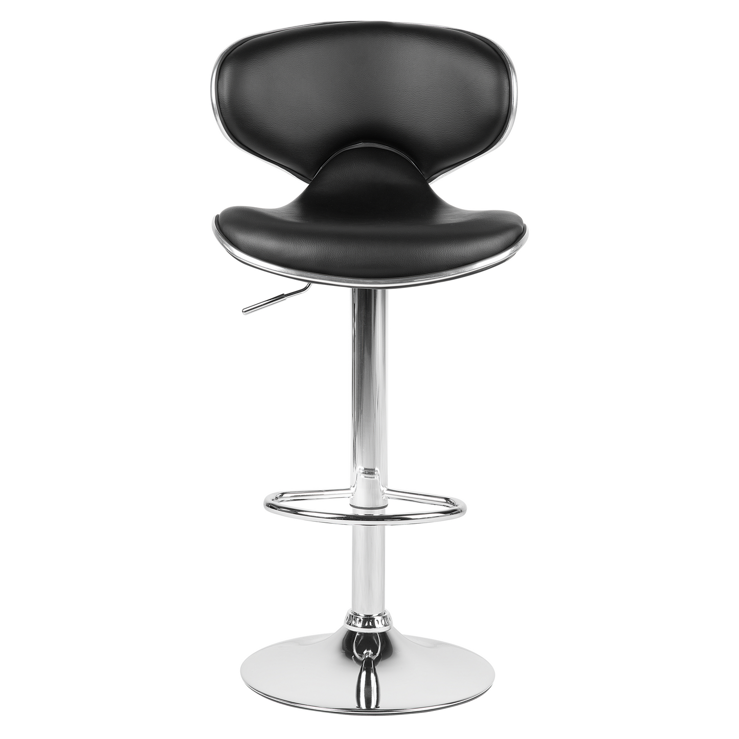 Bar Chairs Set Of 2 Black Faux Leather Swivel Gas Lift