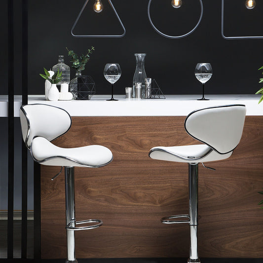 Bar Chairs Set of 2 White Faux Leather Swivel Gas-Lift