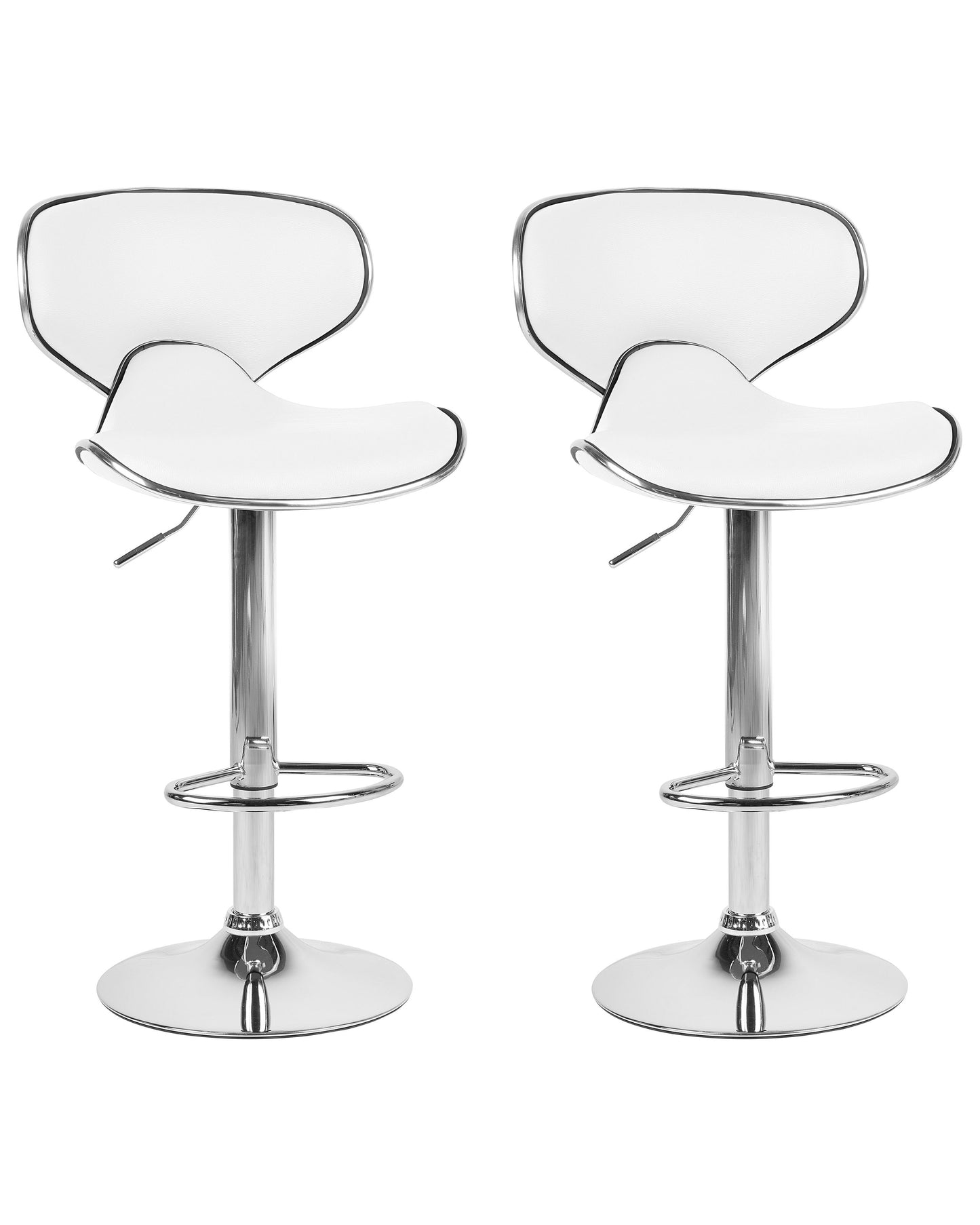 Bar Chairs Set of 2 White Faux Leather Swivel Gas-Lift