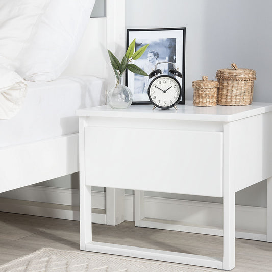 Bedside Table White Pine Wood 50 x 43cm One Drawer With Soft Close Hardware
