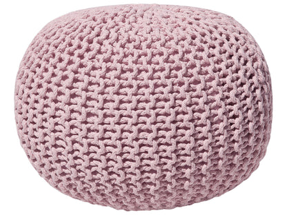 Pink Knitted Cotton Bead Filling Pouf Ottoman 50 x 35cm