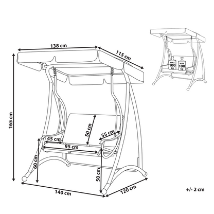 Garden Swing Grey Fabric Steel Frame 2 Seater Canopy Patio Relaxer for Modern Outdoor Spaces