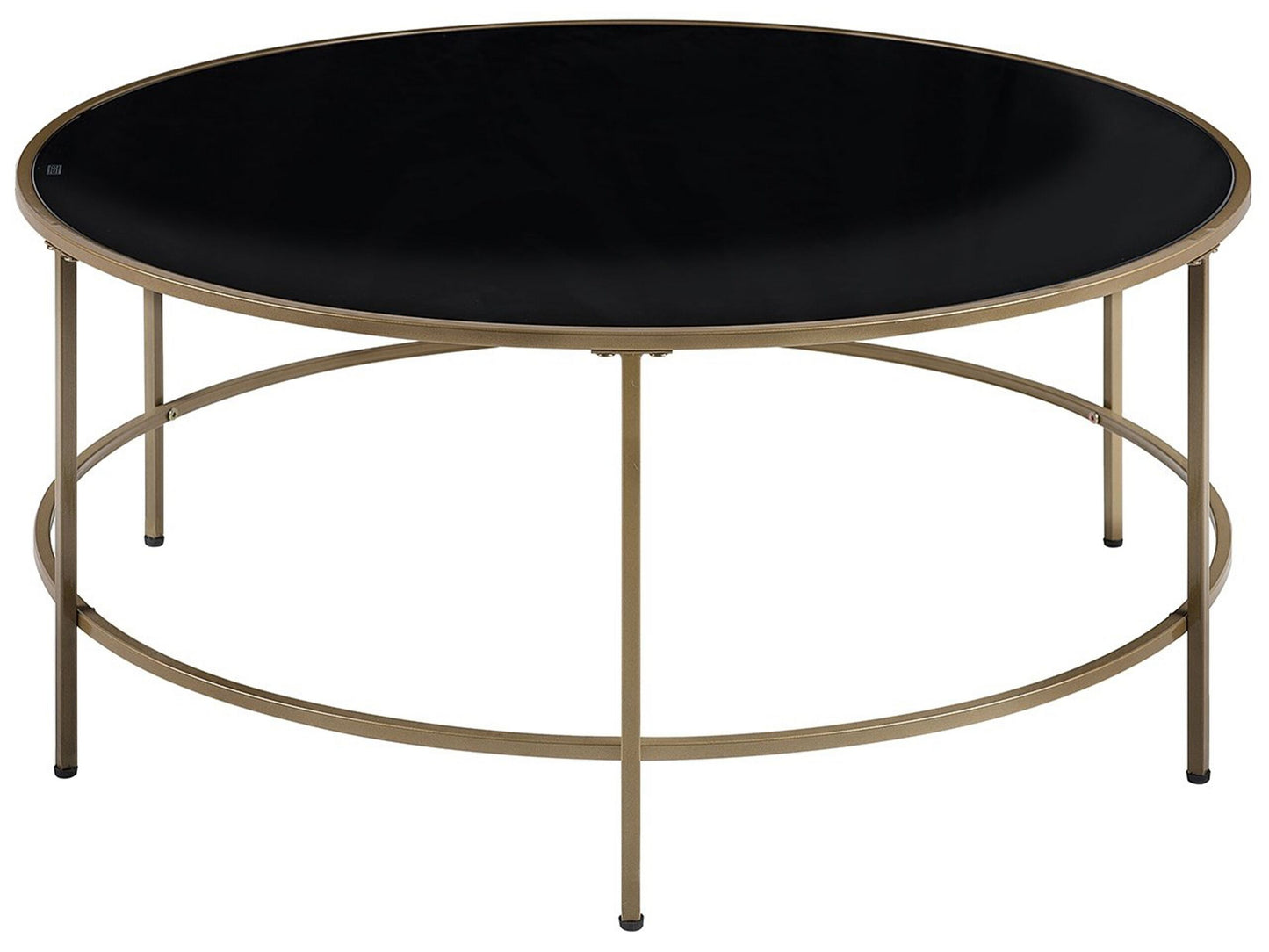 Glamora Coffee Table Black Glass Top Gold Metal Frame Round 88cm