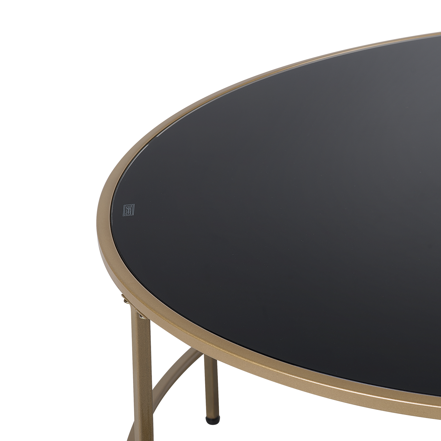 Glamora Coffee Table Black Glass Top Gold Metal Frame Round 88cm