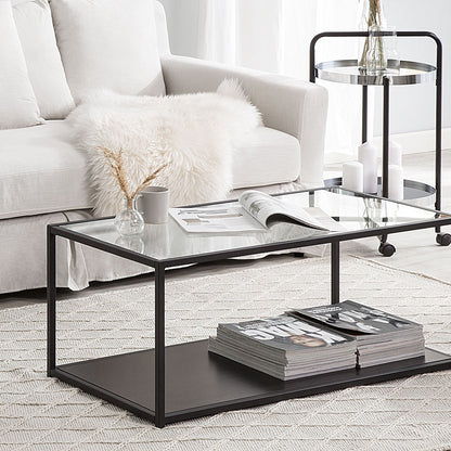 Modernist Coffee Table Glass Top Black Metal Frame 100 x 54