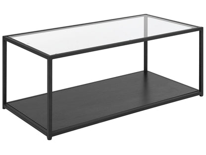 Modernist Coffee Table Glass Top Black Metal Frame 100 x 54
