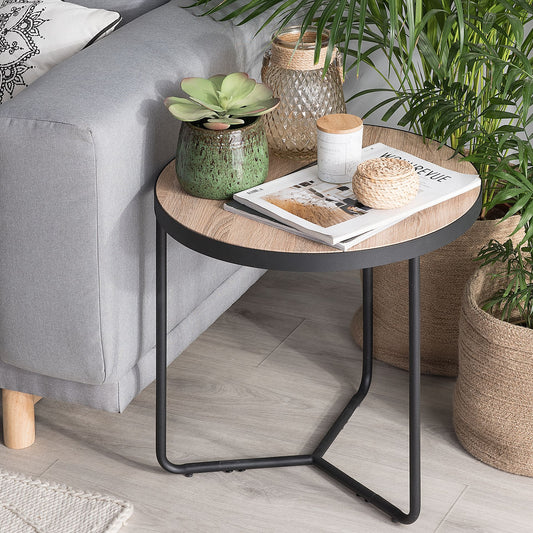 Round Coffee Table Walnut Finish Matte Black Legs 50 x 50 x 42