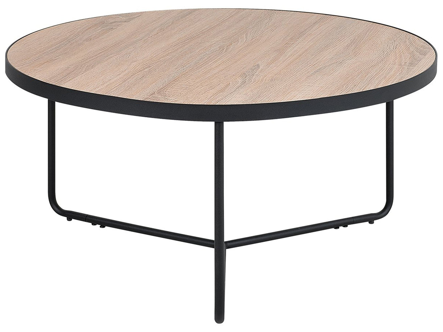 Round Coffee Table Walnut Finish Black Metal Legs 80cm