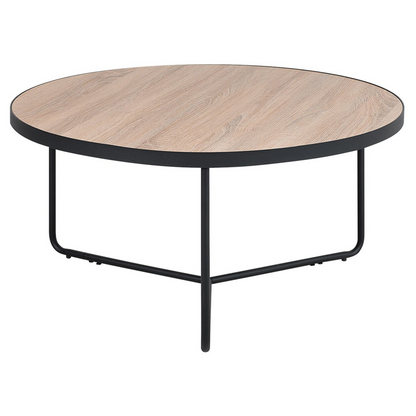 Round Coffee Table Walnut Finish Black Metal Legs 80cm