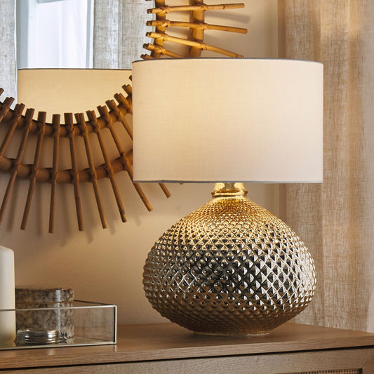 Table Lamp Gold Metal 55cm Studded White Polycotton Shade