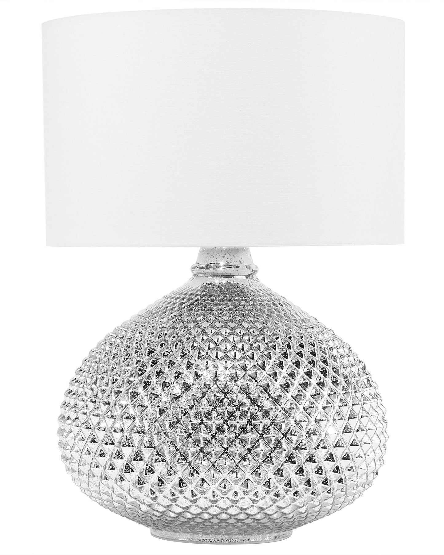 Table Lamp Studded Silver Metal Base 55H Cm White Shade