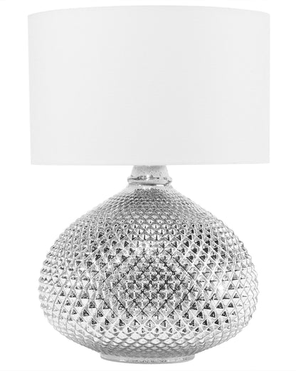 Table Lamp Studded Silver Metal Base 55H Cm White Shade