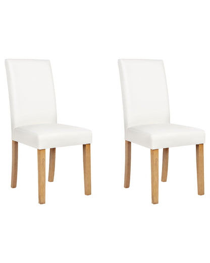Set Of 2 White Faux Leather Dining Chairs With Wood Legs