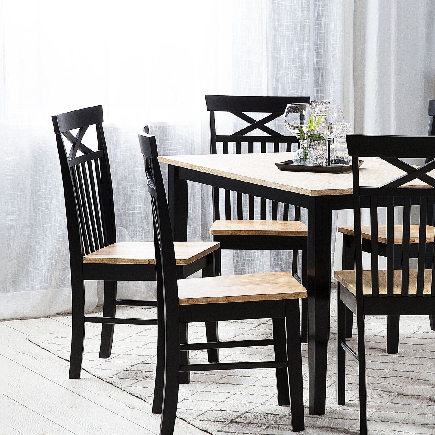 Set Of 2 Dining Chairs Black And Light Wood Traditional Style Elegant Comfort