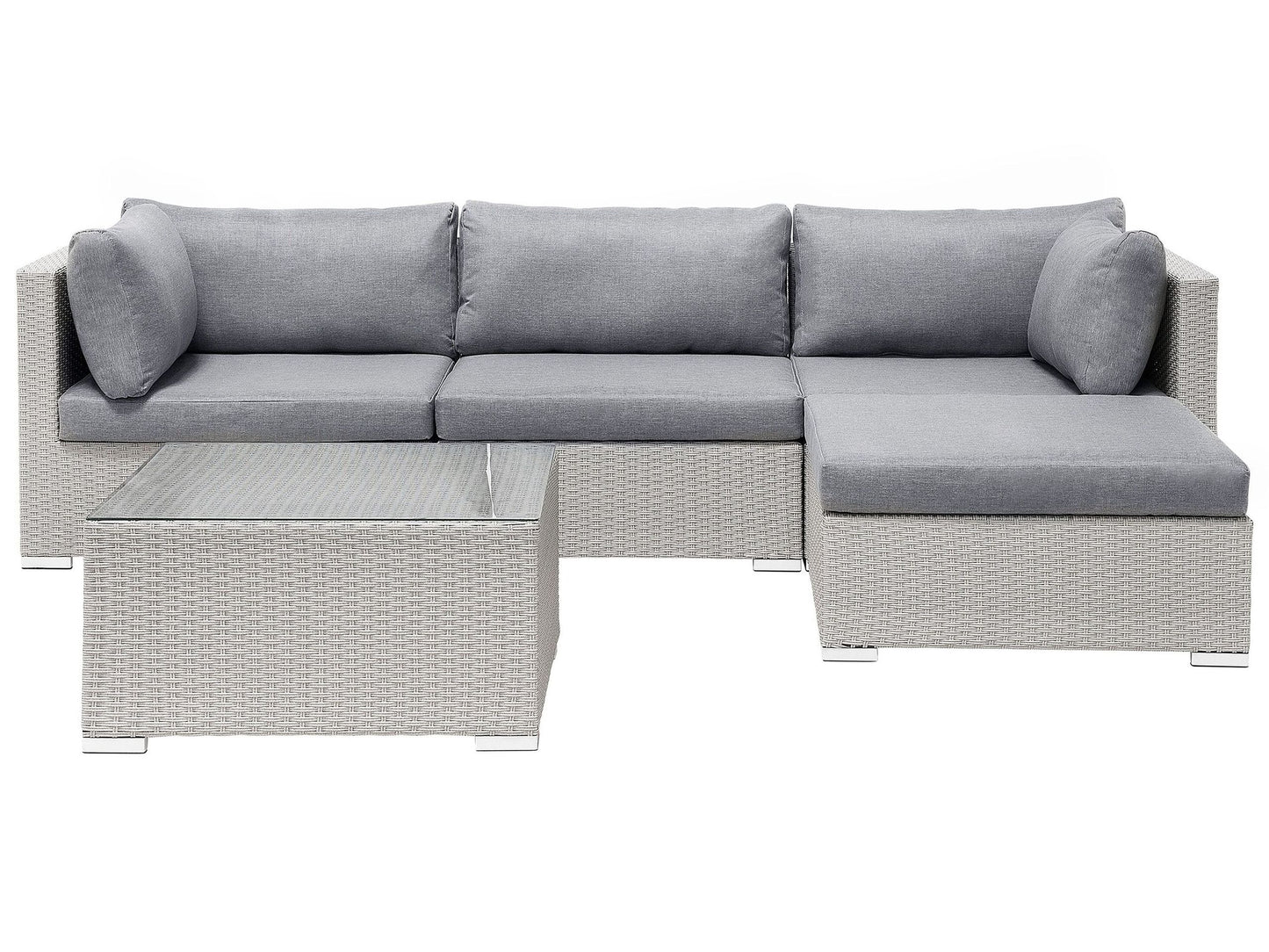 2 Piece Garden Sofa Set Beige With Grey Cushions 5 Seater Corner Sofa And Coffee Table
