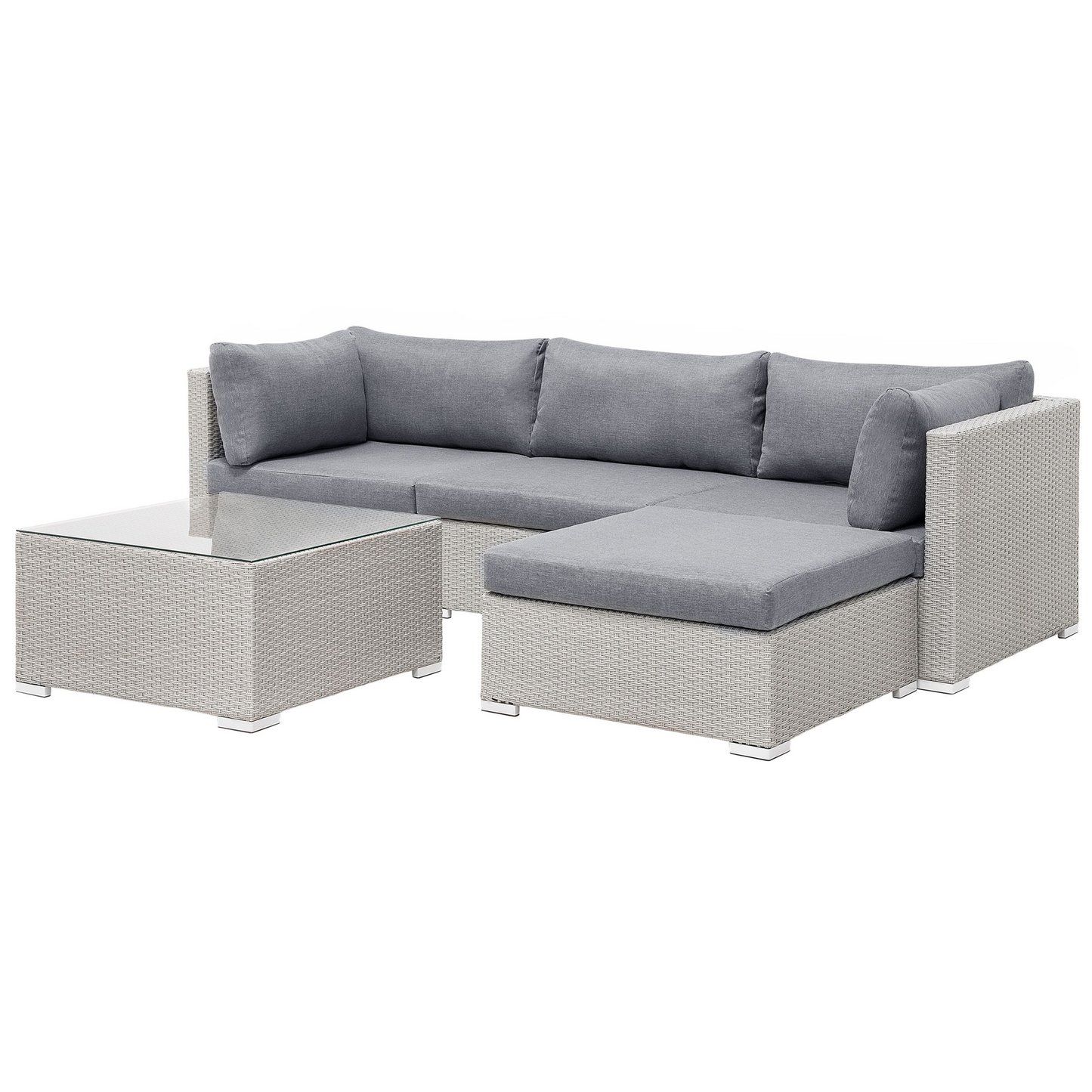 2 Piece Garden Sofa Set Beige With Grey Cushions 5 Seater Corner Sofa And Coffee Table