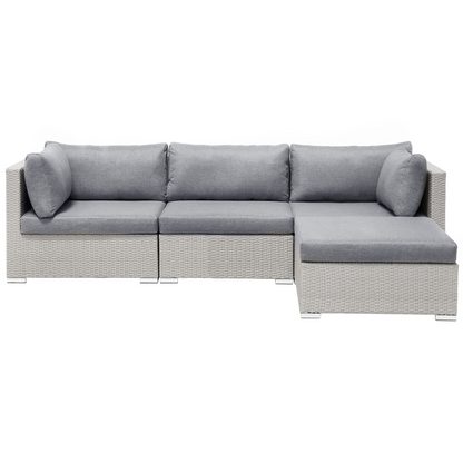 2 Piece Garden Sofa Set Beige With Grey Cushions 5 Seater Corner Sofa And Coffee Table