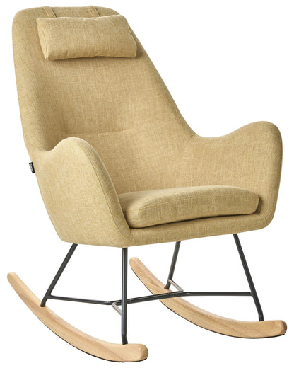 Modern Rocking Chair Yellow Fabric With Metal Legs