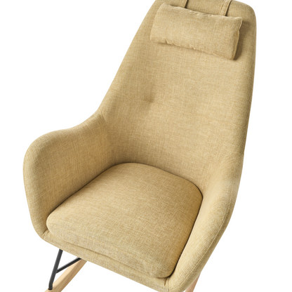 Modern Rocking Chair Yellow Fabric With Metal Legs