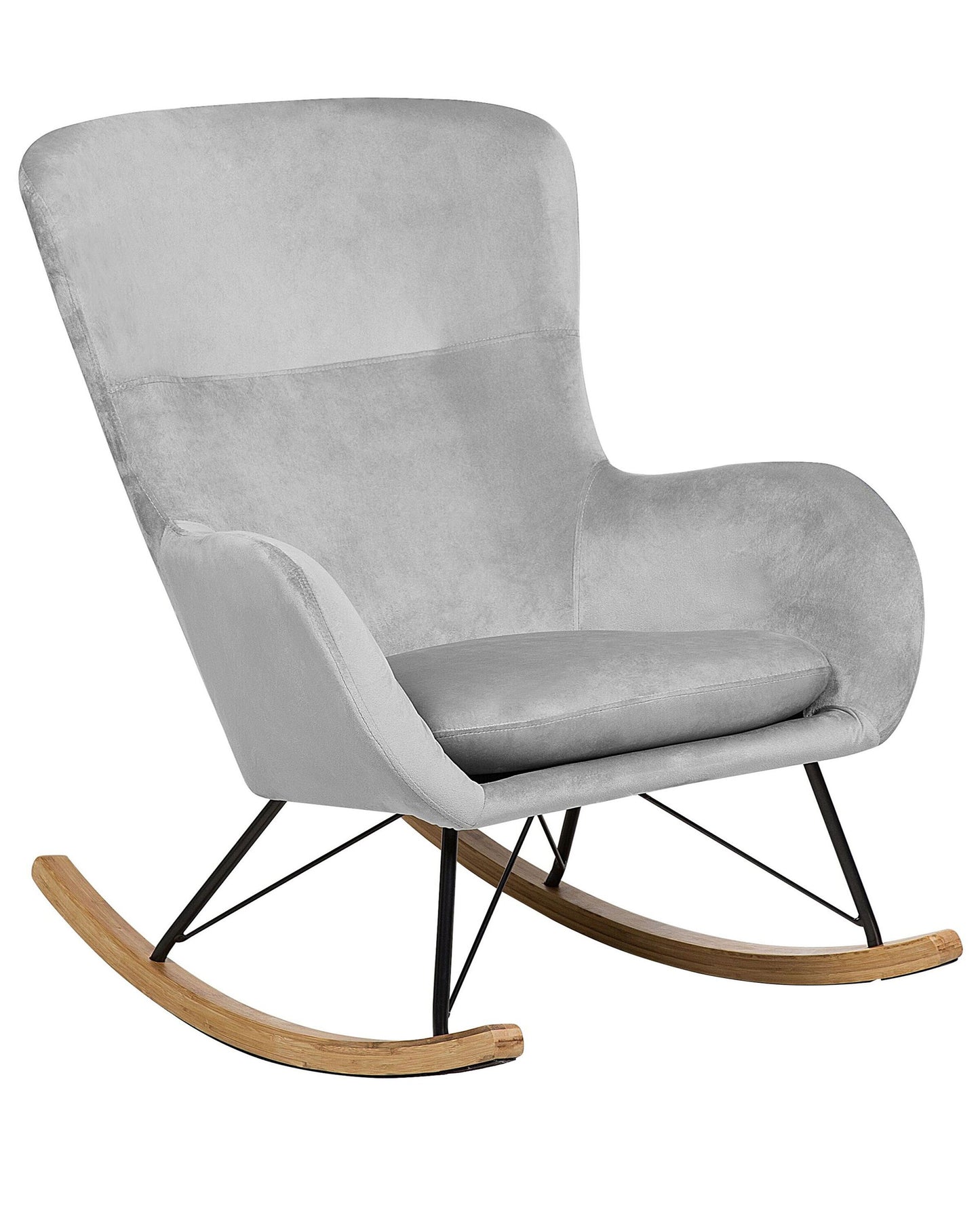 Glam Rocking Chair Light Grey Velvet With Two Solid Wood Rockers And Metal Frame