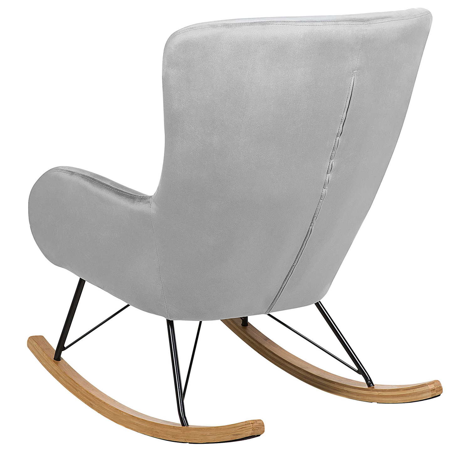 Glam Rocking Chair Light Grey Velvet With Two Solid Wood Rockers And Metal Frame
