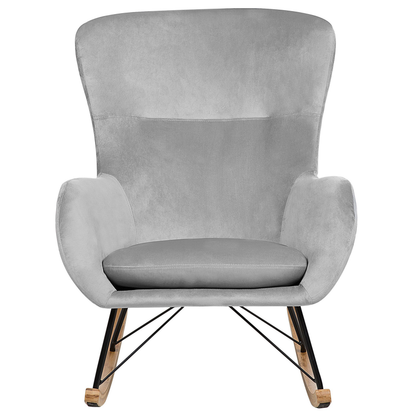 Glam Rocking Chair Light Grey Velvet With Two Solid Wood Rockers And Metal Frame