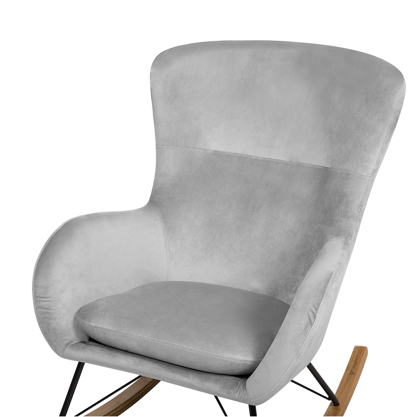 Glam Rocking Chair Light Grey Velvet With Two Solid Wood Rockers And Metal Frame