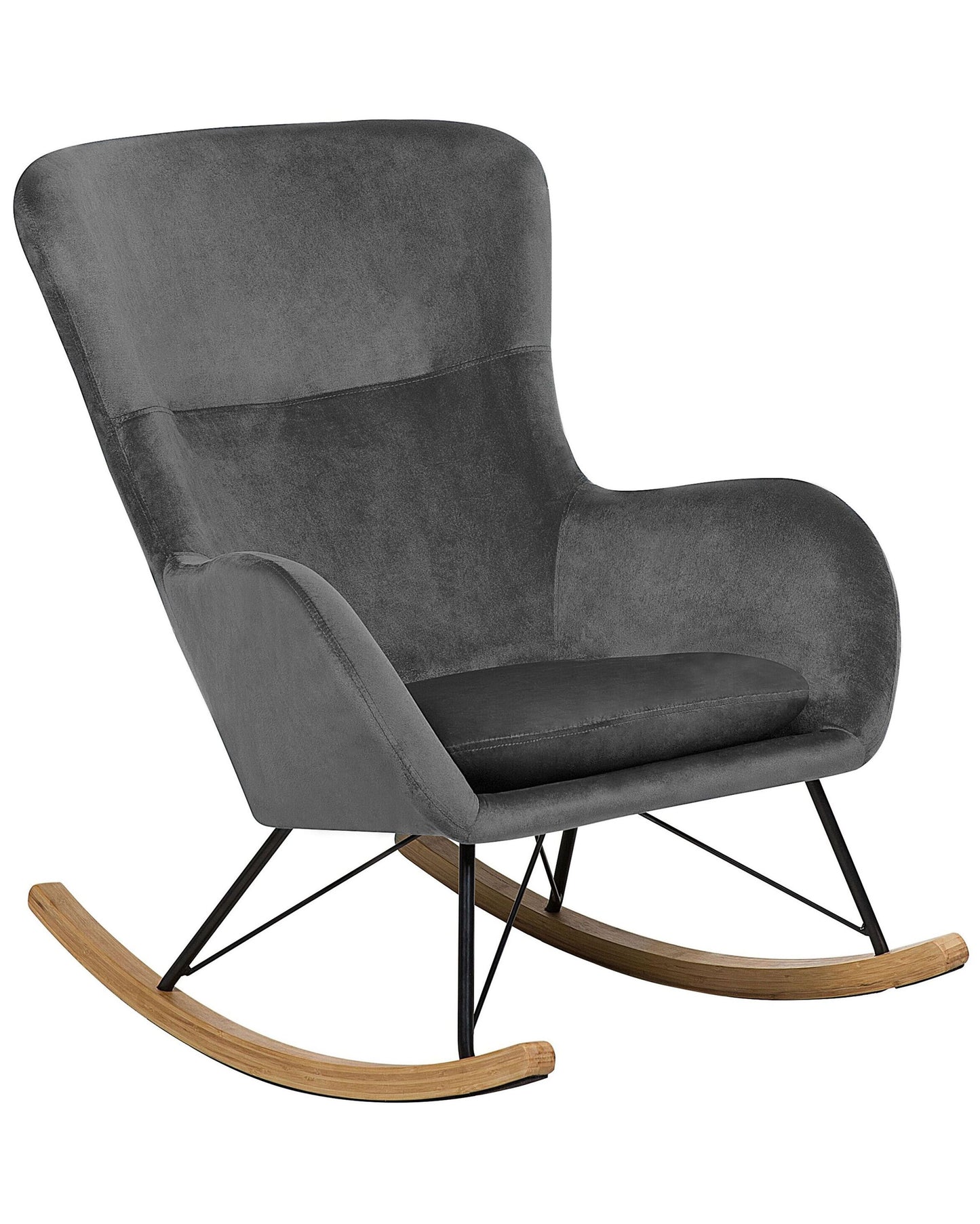 Home Velvet Rocking Chair Dark Grey With Metal Legs And Wooden Rockers For Modern Living Room